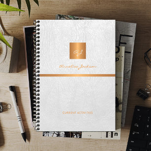 Elegantes, weißes Ledergold mit Monogramm Planer