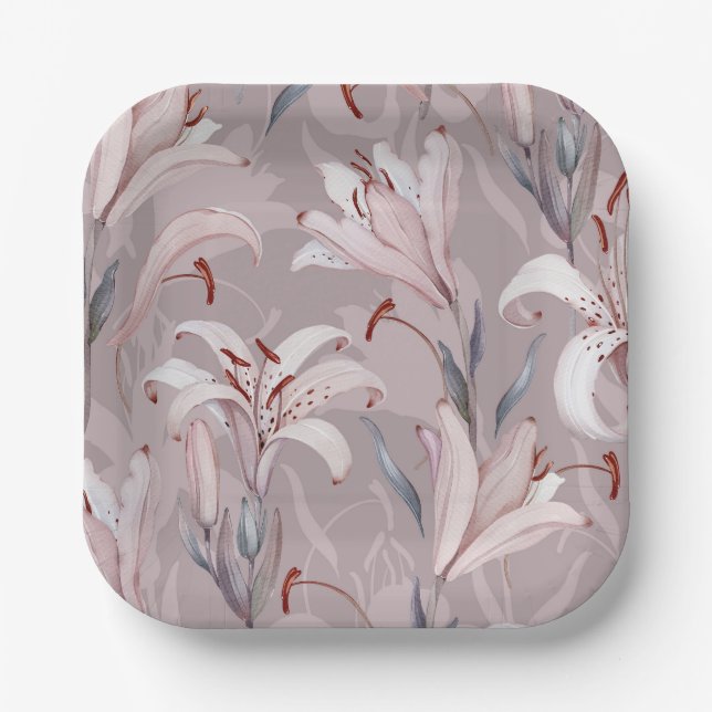 Elegantes weißes Lilienpapier Pappteller (Vorderseite)