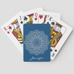 Elegantes weißes Mandala auf Blau Spielkarten