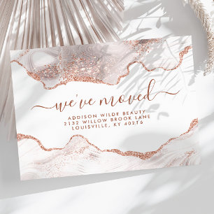 Elegantes Weißes Marmor Achat Roségold Glitter Bew Ankündigungspostkarte