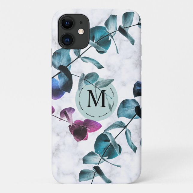 Elegantes weißes Marmor Eukalyptus foliage Monogra Case-Mate iPhone Hülle (Rückseite)
