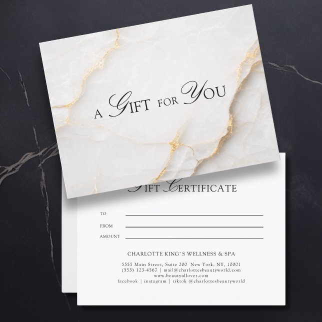 Elegantes weißes Marmor-Geschenkgutschein (A Gift for You! White Gold Marble Gift Certificate)