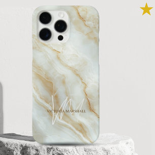 Elegantes weißes Marmor individuell graviertes Mon iPhone 16 Pro Max Hülle