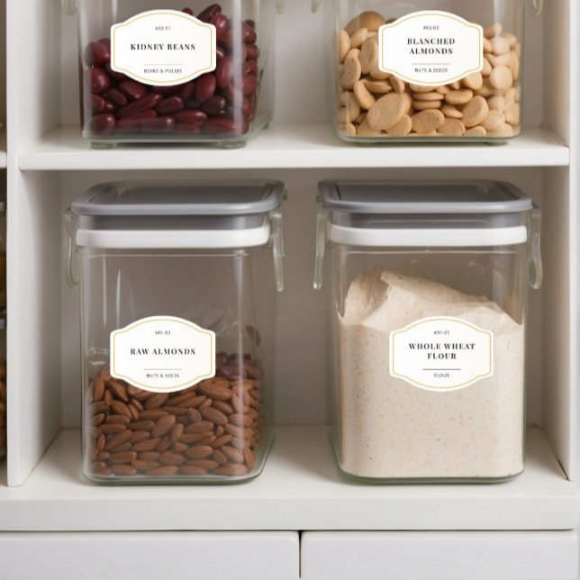 Elegantes weißes, modernes Gold Border Pantry-Abze Aufkleber (Von Creator hochgeladen)