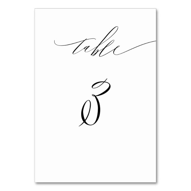 Elegantes weißes, modernes Script Nr. 3 Wedding Tischnummer (Vorderseite)