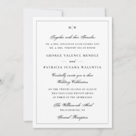 Elegantes weißes Monogramm klassische Hochzeit Einladung