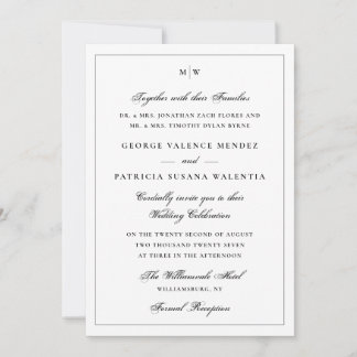 Elegantes weißes Monogramm klassische Hochzeit Einladung