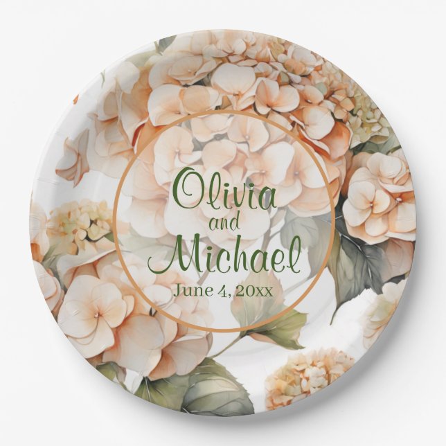 Elegantes, weißes, orangefarbenes Barockblau Pappteller (Vorderseite)