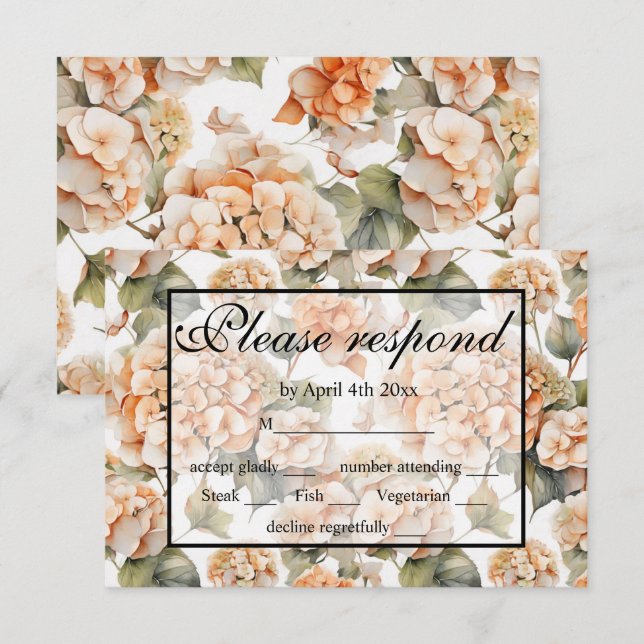 Elegantes, weißes, orangefarbenes Barockblau RSVP Karte (Vorne/Hinten)