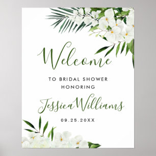 Elegantes Weißes Orchid BRAUTPARTY Begrüßungszeich Poster