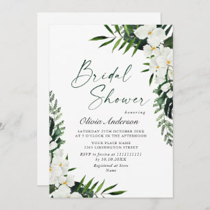 Elegantes Weißes Orchideen Bohemisches Brautparty Einladung