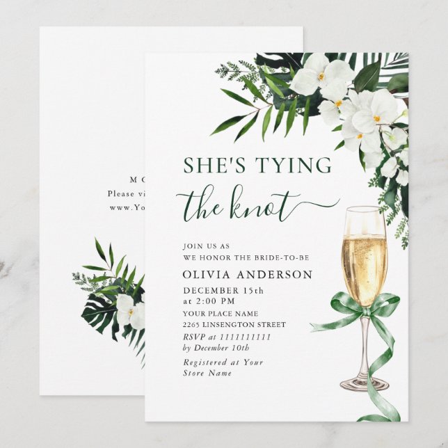 Elegantes Weißes Orchideen Bohemisches Brautparty Einladung (Vorne/Hinten)