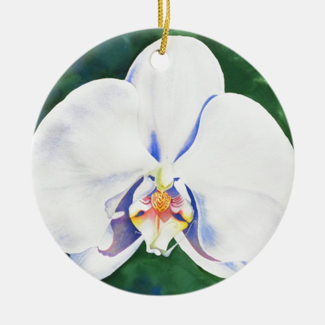 Elegantes weißes Orchideengemälde Keramik Ornament (Vorne)