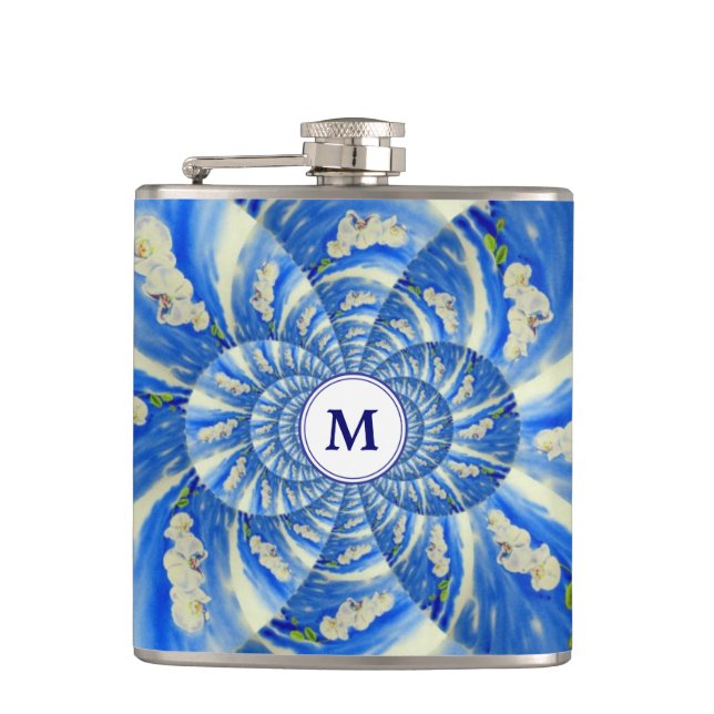 Elegantes, weißes Orchideenlackieren Flachmann (Vorderseite)