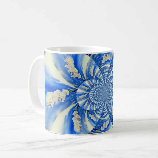 Elegantes, weißes Orchideenlackieren Kaffeetasse (Vorderseite Links)