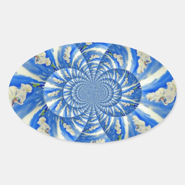 Elegantes, weißes Orchideenlackieren Ovaler Aufkleber (Vorderseite)