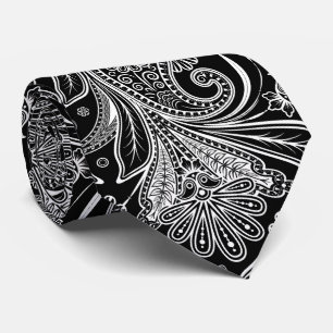 Elegantes weißes Paisley auf schwarzem Hintergrund Krawatte
