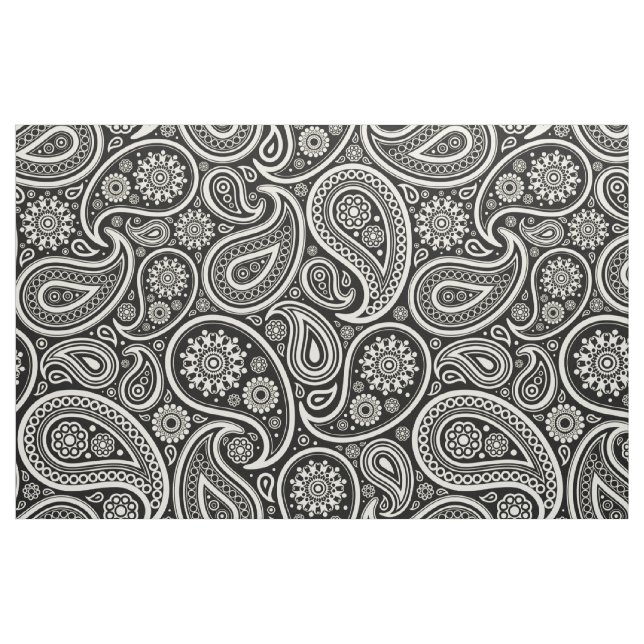 Elegantes weißes Paisley über schwarzem Hintergrun Stoff (Fat Quarter (45,7 x 55,9 cm))