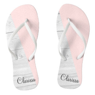 elegantes, weißes, pastellfarbenes, rosa Holz geo Flip Flops