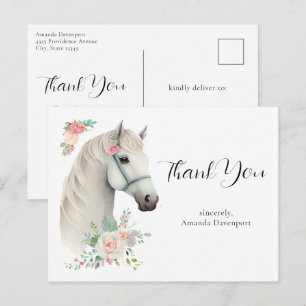 Elegantes Weißes Pferd Boho Floral Danke Postkarte