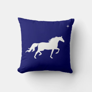 Elegantes weißes Pferd und Stern auf navyblau Kissen