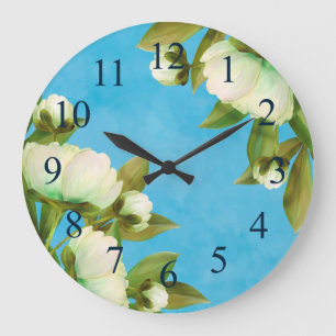 Elegantes weißes Pfingstrosen-Blumenbouquet Große Wanduhr
