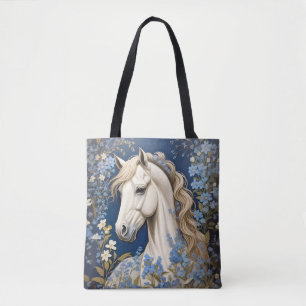 Elegantes weißes Pony und vergiss-Me-Nots