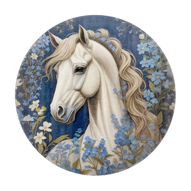 Elegantes weißes Pony und vergiss-Me-Nots Schneidebrett (Vorderseite)