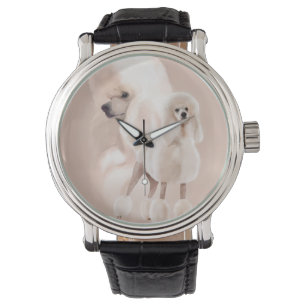 Elegantes weißes Poodle-Pastel-Collage Armbanduhr