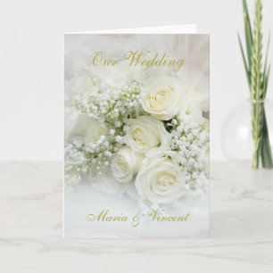 Elegantes weißes Rosenbouquet Hochzeit Karte