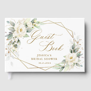 Elegantes Weißes Roses Eukalyptus-Brautparty Gästebuch