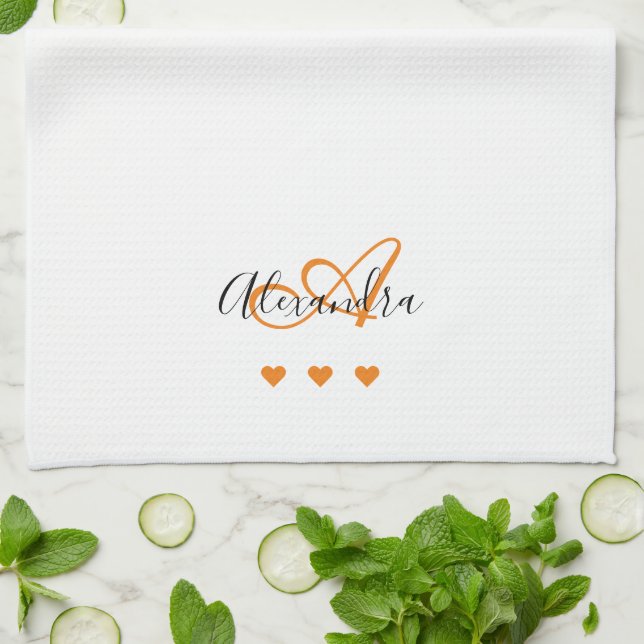 Elegantes weißes Safran-Script-Monogramm  Geschirrtuch (Gefaltet)