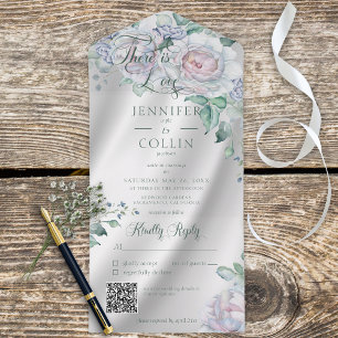Elegantes weißes Satin- & Pastell-Blumen-QR-Code All In One Einladung