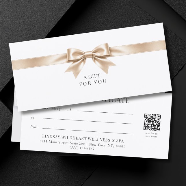 Elegantes weißes Schleifen-QR-Code-Geschenkgutsche (Elegant White Bow QR Code Gift Certificate)