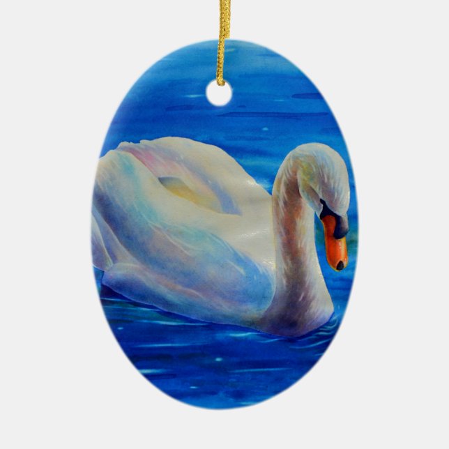 Elegantes weißes Schwan-Aquarellbild Keramikornament (Vorne)