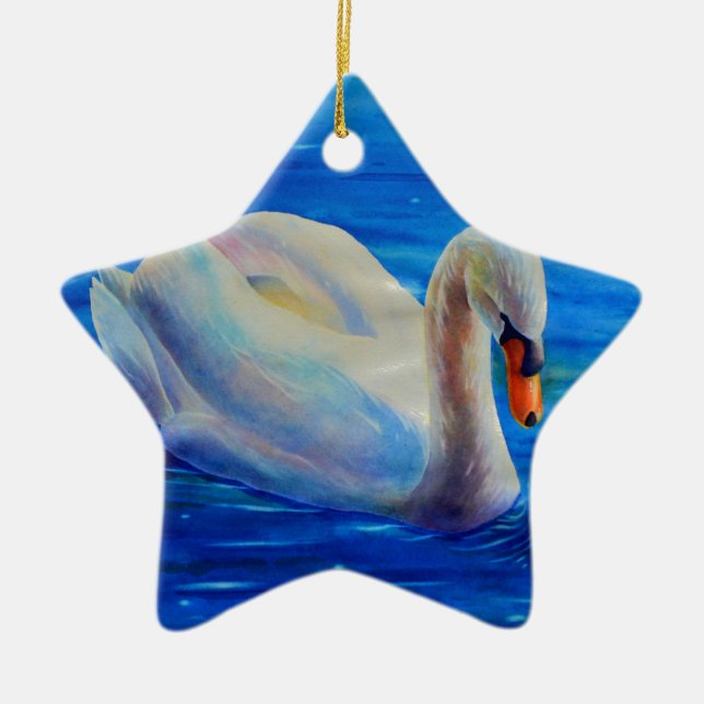 Elegantes weißes Schwan-Aquarellbild Keramikornament (Vorne)