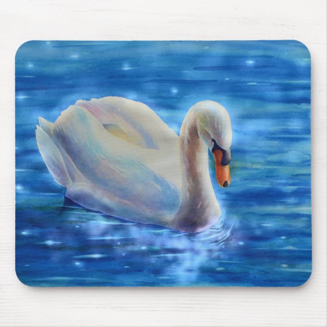 Elegantes weißes Schwan-Aquarellbild Mousepad (Vorne)