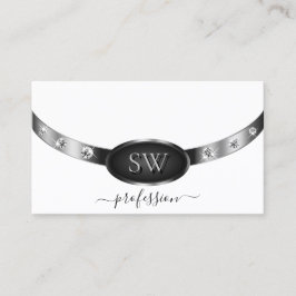 Elegantes weißes Silberschwarz mit Initials Diamon Visitenkarte
