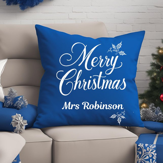 Elegantes weißes Skript individuell anpassbar Froh Kissen (Von Creator hochgeladen)