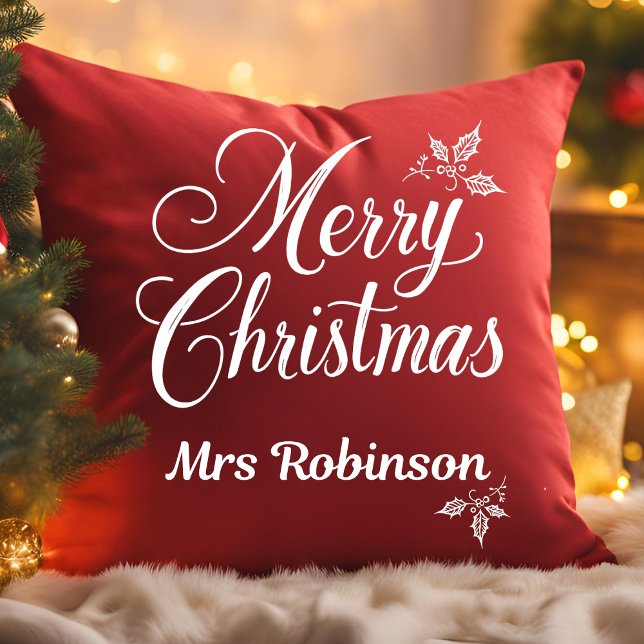 Elegantes weißes Skript individuell anpassbar Froh Kissen (Von Creator hochgeladen)