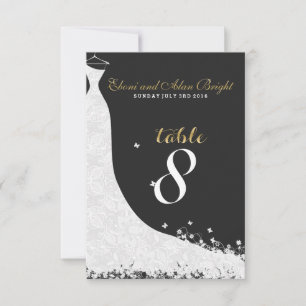 Elegantes weißes Spitzen-Hochzeitskleid Tisch 8 Einladung