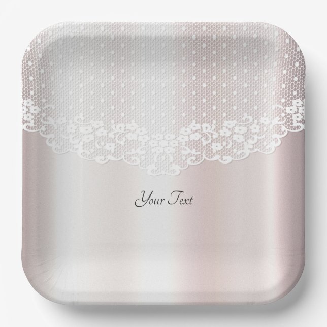 Elegantes weißes Spitzen-Papier Pappteller (Vorderseite)