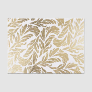 Elegantes weißes stilvolles Imitatgoldblumendamast Seidenpapier
