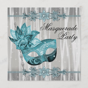 Elegantes weißes und Aquamarines Blue Masquerade P Einladung