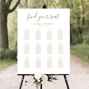 Elegantes weißes und goldenes Hochzeitssitzplan-Sc Poster