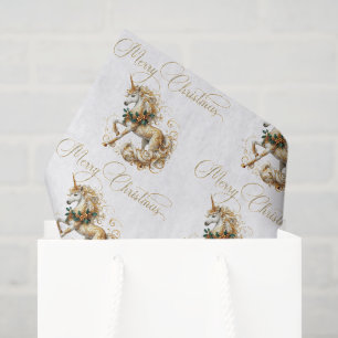 Elegantes weißes und goldenes Weihnachts-Einhorn Seidenpapier