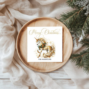 Elegantes weißes und goldenes Weihnachts-Einhorn Serviette
