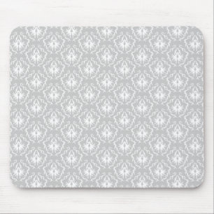 Elegantes weißes und graues Muster. Damast Mousepad