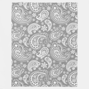 Elegantes weißes und graues vintage Paisley-Muster Fleecedecke