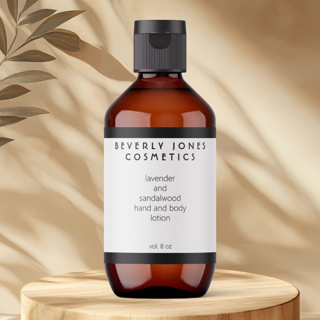 Elegantes weißes und schwarzes Grenzkosmetiketiket (Von Creator hochgeladen)